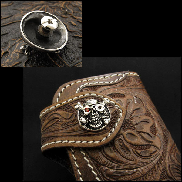 クリックポストのみ送料無料！ シルバーパイレーツスカルコンチョ シルバー925 スカル 髑髏 Silver925 Concho Pirate  Skull Concho Skull with Rose WILD HEARTS leather&silver （ID con14t2)