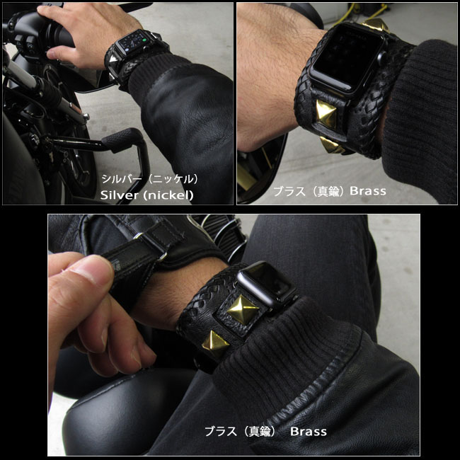 ピラミッド スタッズ スポッツ アップルウォッチ バンド ベルト apple watch series 9,8,7,6,5,4,3,2,1,SE,革  レザー 本革 38/40/41mm 42/44/45mm パンクスタイル 馬革 Genuine Leather Watch Strap  Bracelet Wrist Band For Apple Watch WILD HEARTS(ID aw4120r9)