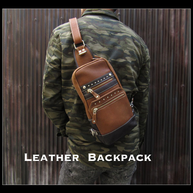 ボディバッグ バックパック ワンショルダーバッグ レザー リュック タン レザー 牛革 Genuine Leather Backpack Shoulder Sling Bag Tan Wild Hearts Leather Silver Id 2963t9