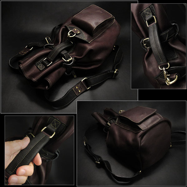 ボディバッグ 巾着型バッグ ボンサック リュック メンズ レザー／牛革／本革 Leather Backpack Sling Travel