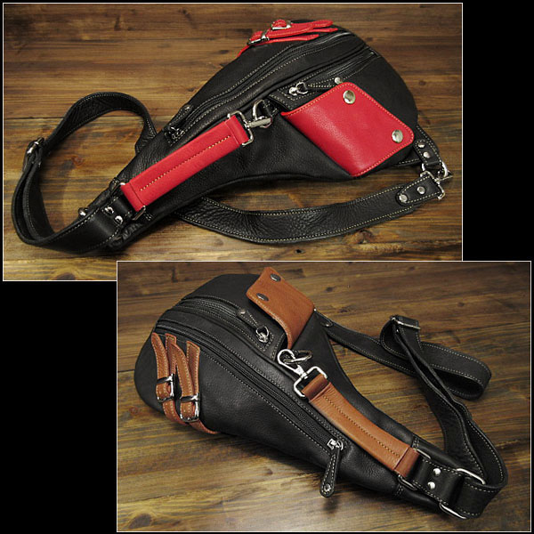 ボディバッグ　ワンショルダー　バックパック　リュック　３色　レザー／本革 Leather Backpack Shoulder Sling Travel  Bag shoulder purse Unisex WILD HEARTS Leather&Silver (ID bb3778t24)