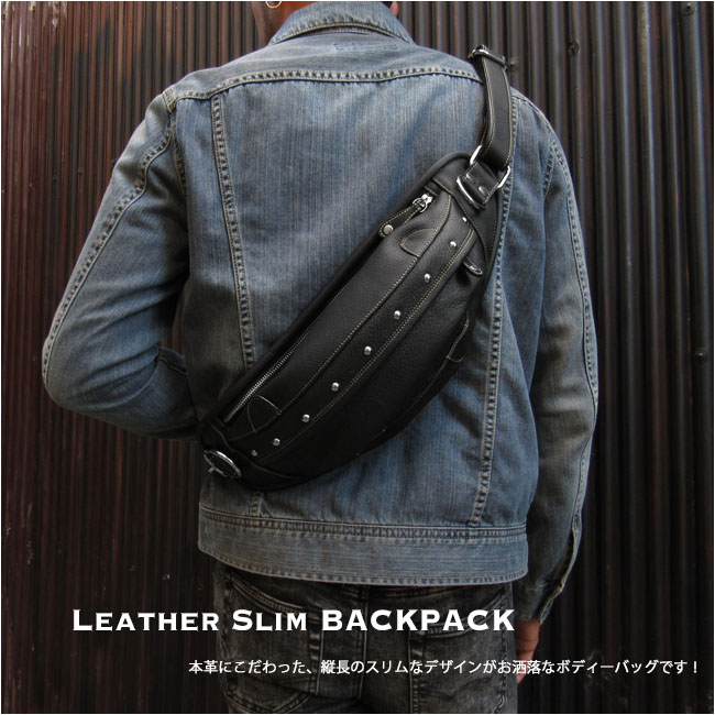 ボディバッグ ワンショルダー ウエストバッグ バックパック リュック レザー 本革 ブラック 黒 Leather Sling Chest Bag  Backpack Unisex WILD HEARTS Leather&Silver (ID bb4470b36)