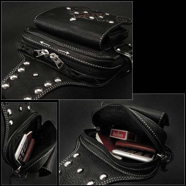 ウエストポーチ ベルト／ヒップポーチ バイカーポーチ 本革／レザー パイソン Men's Biker Fanny Pack Belt Pouch  Harley Style Bag WILD HEARTS LeatherSilver (ID wp0837b18)