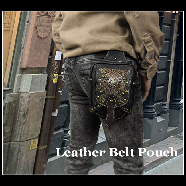 genuine,cowhide,python,leather,waist,pouch,hip,bag,pouch,belt,medicine,bag