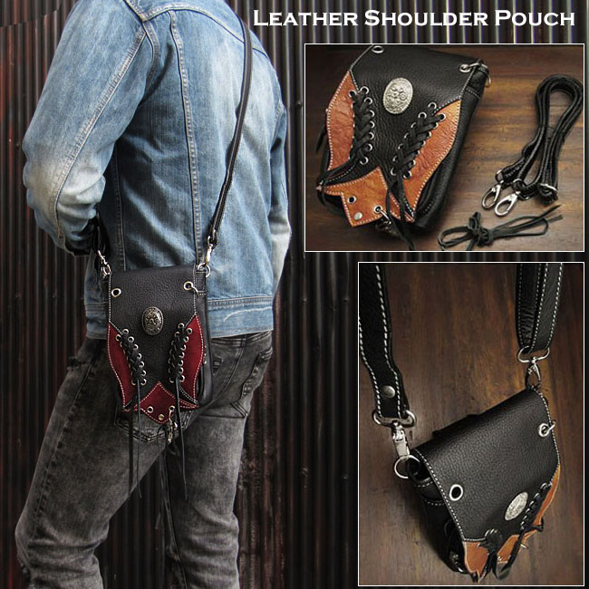 レザーウエストポーチ ヒップポーチ バッグ ベルトポーチ 本革 ショルダーバッグ メンズ ワイルドハーツ Leather Waist Belt Pouch Hip Bag Travel Pouch Biker Motorcycle Wild Hearts Leather Silver Id Wp3624r101