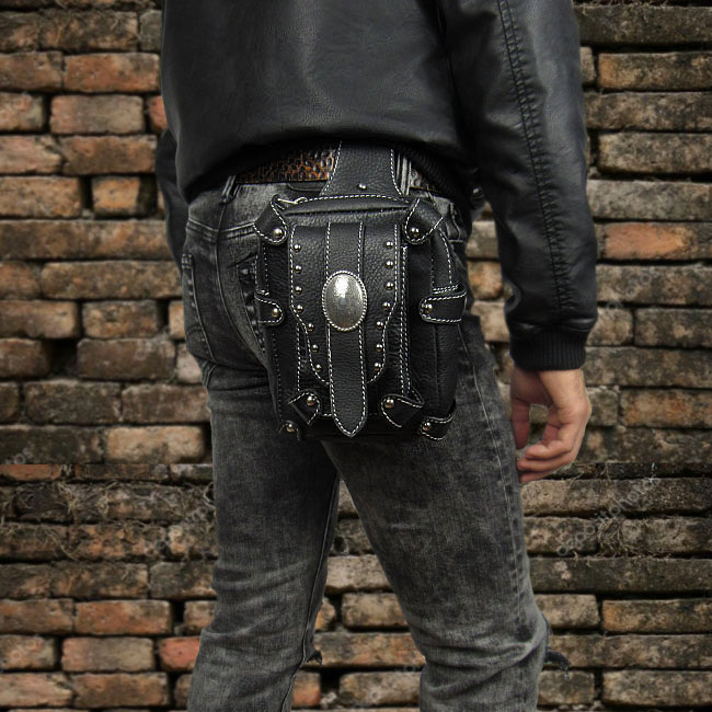 ウエストポーチ　シザーバッグ　メディスンバッグ　ヒップバッグ　本革/レザー　バイカーポーチ Genuine Leather Biker  Motorcycle Waist Belt Pouch Belt Loops Purse　WILD HEARTS Leather&Silver (ID  