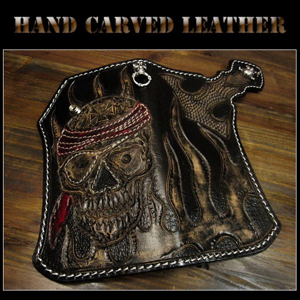 skull,carved,leather,biker,wallet