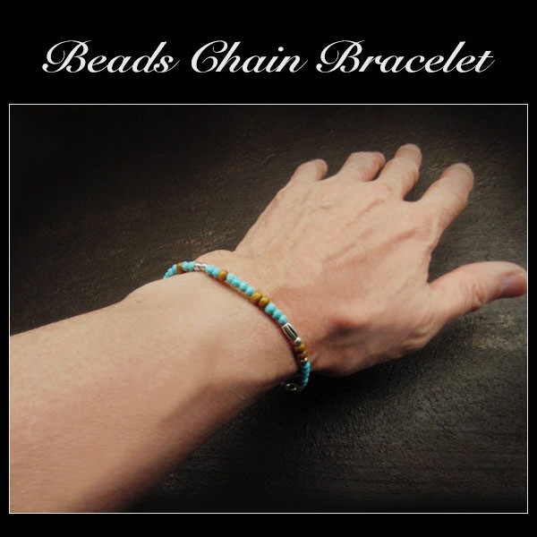 ビーズブレスレット ターコイズブレス ブレスレット アクセサリー ビーズ レディース メンズ パワーストーン 細め プレゼント ギフト お守り  Beads Chain Bracelet anklet Jewelry Unisex WILD HEARTS LeatherSilver (ID  bb3705r3)