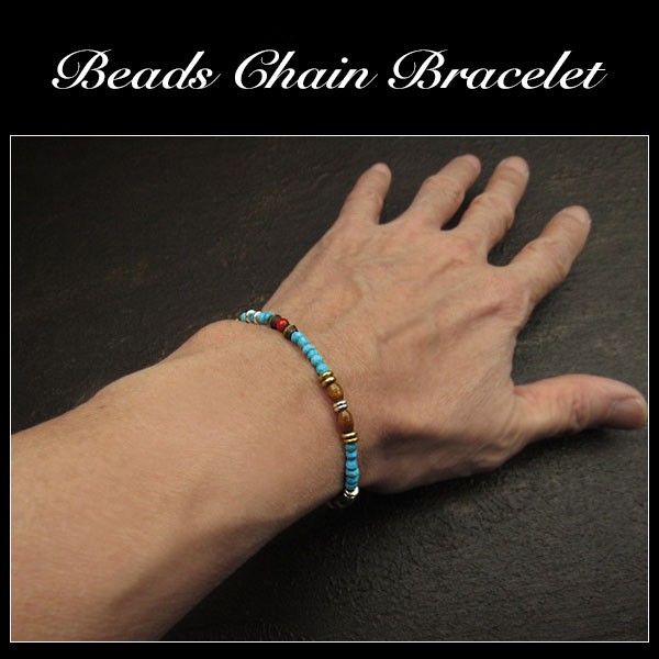 ブレスレット レディース アクセサリー 天然石 ビーズ トルコ石 レディース メンズ 天然石 パワーストーン 細め 細身 プレゼント ギフト お守り  誕生日 Beads Chain Bracelet anklet Jewelry Unisex WILD HEARTS LeatherSilver  (ID bb3706r3)