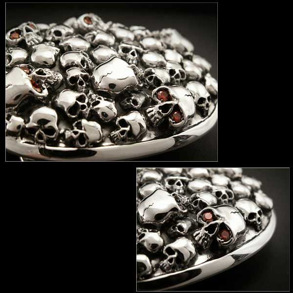 シルバーバックル　スカルバックル　スカル/髑髏　シルバー925/レッドジルコニア 925 Sterling Silver Skulls Belt  Buckle Red Zirconia WILD HEARTS Leather&Silver(ID sb04t27)