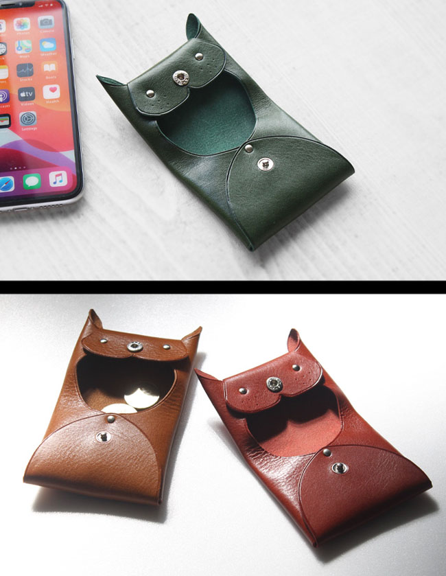ネコ 猫型 ミニ コインケース 本革 小銭入れ 小物入れ