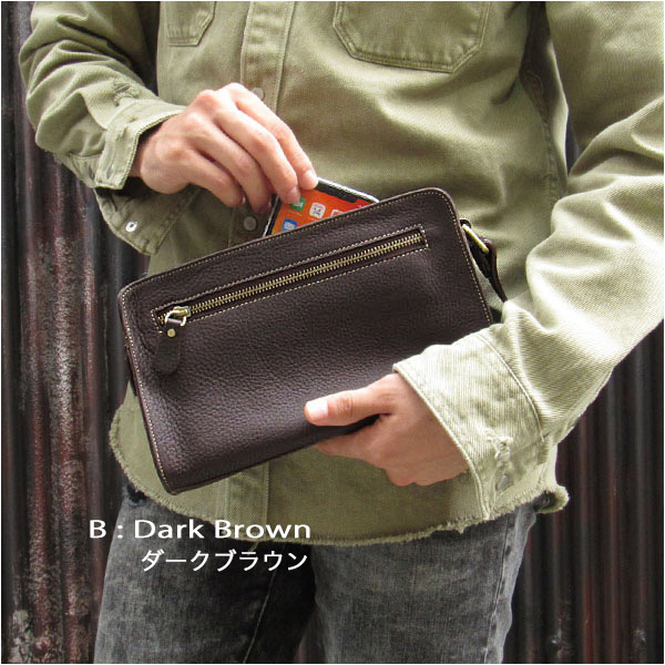送料無料 メンズ 本革／レザー セカンドバッグ クラッチバッグ ハンドバッグ Men's Genuine Leather Zipper Clutch  Long Wallet Purse Handbag Card Checkbook Bag WILD HEARTS Leather&Silver(ID 