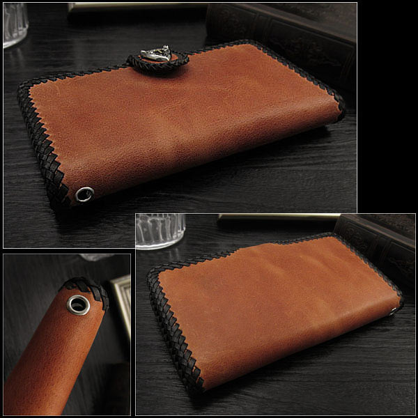 スマホケース付き手帳型財布 多機種対応 カードケース 財布一体型スマホケース コンチョ 馬革 ブラウン Genuine horsehide  leather Card Wallet Book case for Smartphone and Apple iPhone (ID sc3322t37)