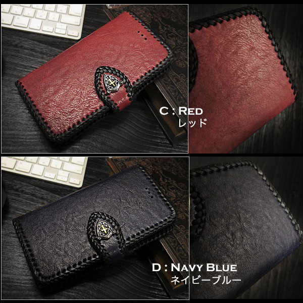 iPhoneケース スマホケース 手帳型 レザー 馬革 ６色 シュリンク コンチョ付き Genuine Leather Wallet Card  Holder Cover Flip Case for iPhone Horsehide 6 Colors(ID ip3543)