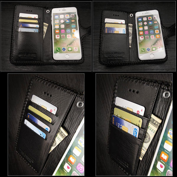 iPhoneケース スマホケース 手帳型 レザーケース スマホカバー クードゥー革　チャールズ・F・ステッド社　ライトブラウン コンチョ付き  Genuine Kudu Leather Wallet Cover Flip Case for iPhone WILD HEARTS 