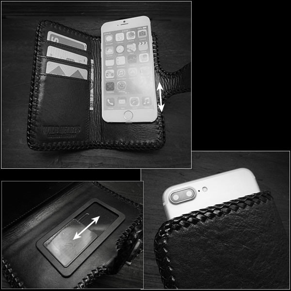 手帳型 スマホケース ホースレザー 馬革 多機種対応 スライド式 Genuine Horsehide Leather Wallet Card  Holder Cover Flip Case WILD HEARTS Leather&Silver(ID sc3543)