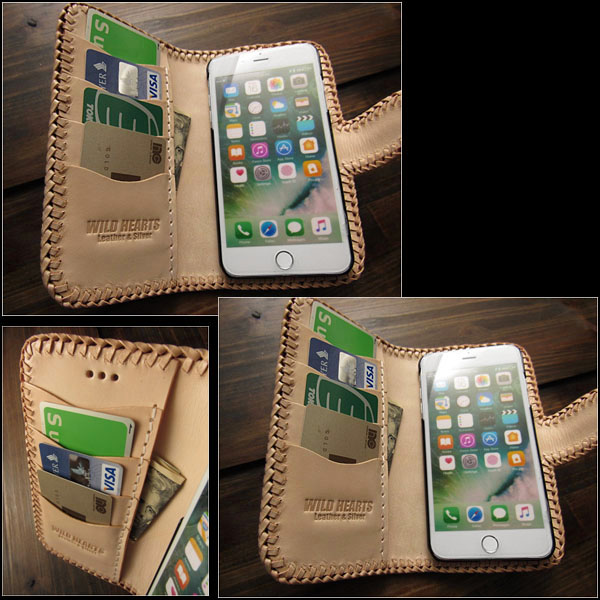 本革 iphoneケース手帳型 カバー　手帳型　レザーケース アイフォンケース 本革　カービング　ハンドメイド　サドルレザー　Genuine  Leather Folder Protective Case Cover For iPhone　WILD HEARTS Leather&Silver  (ID 