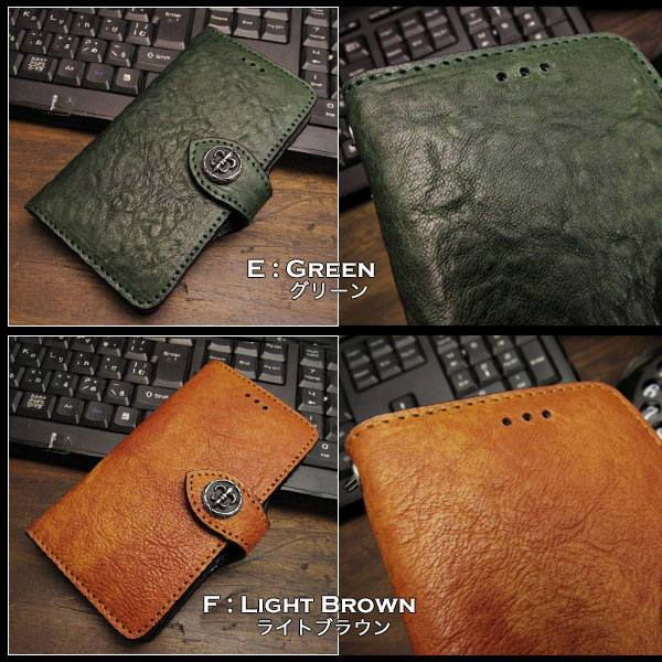 ブラック追加 iPhoneケース ホースレザー スマホケース 手帳型 レザーケース 馬革 7色 コンチョ付き Leather Wallet