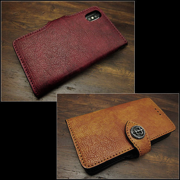 ブラック追加 iPhoneケース ホースレザー スマホケース 手帳型 レザーケース 馬革 7色 コンチョ付き Leather Wallet Card  Holder Cover Flip Case for iPhone Horsehide 7 Colors(ID ip3632)