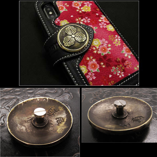 クリックポストのみ送料無料！家紋 コンチョ 真鍮 紋章 島左近 丸に三