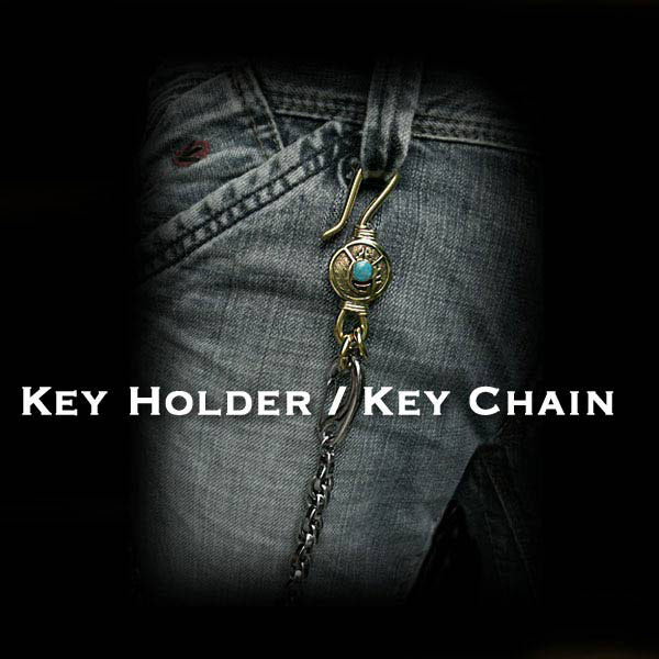 クリックポストのみ送料無料！ キーホルダー ウォレットチェーンホルダー 真鍮 キーフック インディアンジュエリー ターコイズNative  American Style Key Chain Key holder WILD HEARTS Leathersilver (ID  kh2118k11)