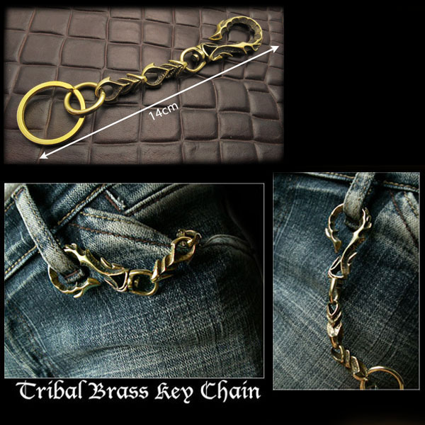 真鍮 キーホルダー キーチェーン キーフック トライバル ブラス Brass Key Chain Key Ring WILD HEARTS  LeatherSilver（ID kh1515k11）