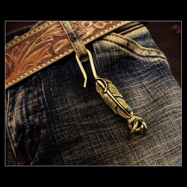 クリックポストのみ送料無料！キーホルダー 　キーフック　イーグルフェザー　インディアンジュエリー　真鍮/ターコイズ　Key Chain Holder  Key Ring Native American Style Feather Turquoise/Brass　(ID kh3036k11)