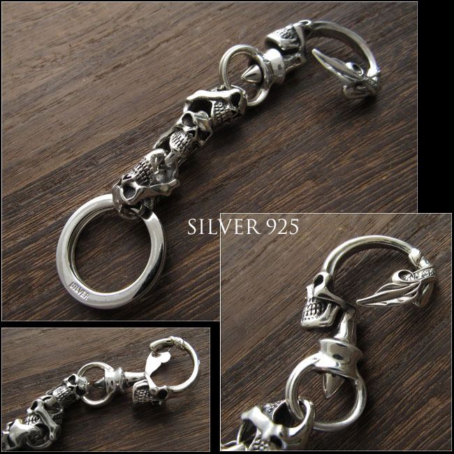 スカル／ドクロ キーフック キーホルダー シルバー 925 Skull Silver925 Key Chain Key holder WILD  HEARTS Leather&Silver (ID kh4025k5)