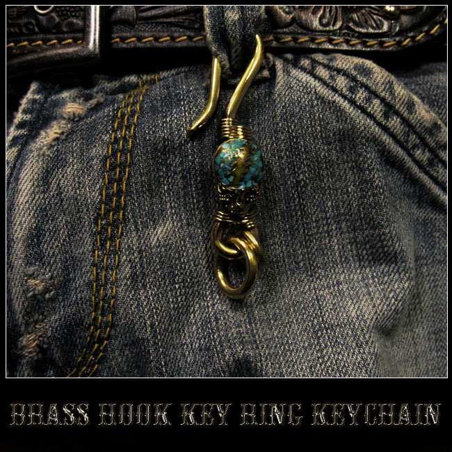 キーホルダー　ウォレットチェーンホルダー　真鍮　キーフック　スカル　ドクロ　インディアンジュエリー Native American Brass key  chain Skall Key Holder WILD HEARTS Leather & Silver (ID kh341k5)