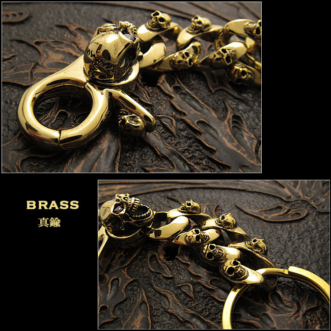 スカル ドクロ キーホルダー キーフック 真鍮 ブラス Skull Key holder Brass key chain WILD HEARTS  LeatherSilver(ID kh348k5)
