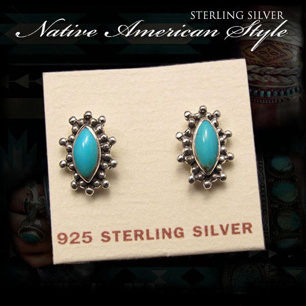 クリックポストのみ送料無料 ピアス インディアンジュエリー シルバー925 ターコイズ Turquoise Sterling Pierced  Earrings/Native American style WILD HEARTS Leather&Silver (ID se3221)