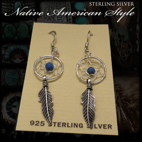 クリックポストのみ送料無料！シルバー925　ピアス　ドリームキャッチャー　インディアンジュエリー　ターコイズ Sサイズ Dream Catcher  Sterling Silver Pierced Earrings Native American Style S-size WILD HEARTS  