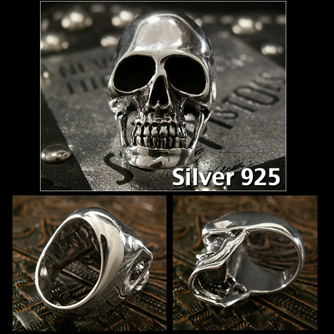 シルバースカルリング 指輪 シルバー925 スカル ドクロ 髑髏 STERLING SILVER RING Gothic Skull Ring  Punk Rock WILD HEARTS(ID trs0193)