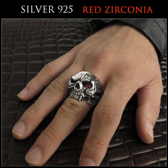 クリックポストのみ送料無料！スカルリング シルバーリング メンズ シルバー925 ドクロ 髑髏 指輪 シルバーアクセサリー Men's Solid  925 Sterling Silver Ring Skull Biker Punk WILD HEARTS Leather&Silver (ID 