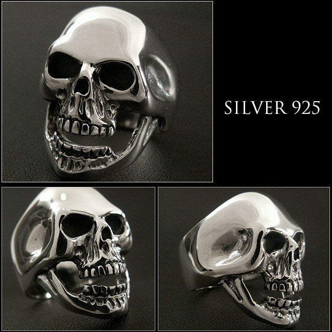 クリックポストのみ送料無料！笑うスカルリング 髑髏リング キースリング 指輪 シルバー925 Men's Laughing Skull Biker  Ring WILD HEARTS leather&silver(ID sr0775r76)