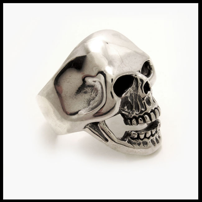 クリックポストのみ送料無料！笑うスカルリング 髑髏リング キースリング 指輪 シルバー925 Men's Laughing Skull Biker  Ring WILD HEARTS leather&silver(ID sr0775r76)