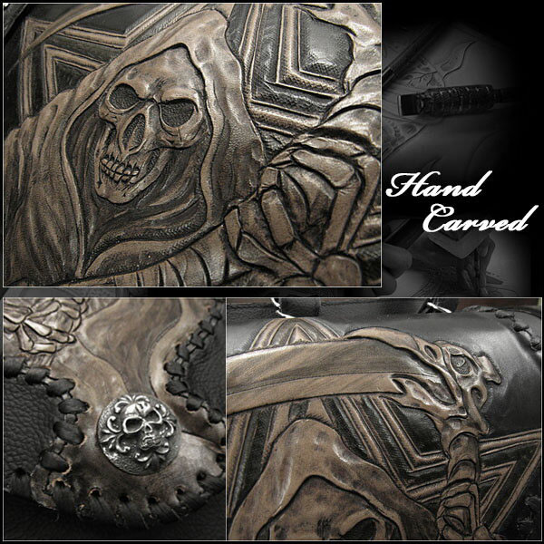 skull,hand,carved,leather,motorcycle,saddlebags,harley,davidson,sportster