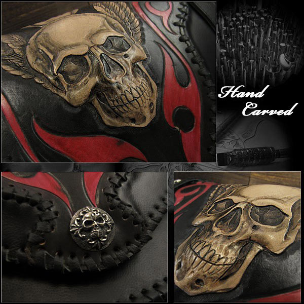 skull,hand,carved,leather,custom,saddlebags,harley,parts,accessories
