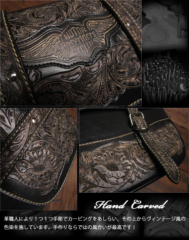 ショルダーバッグ サドルレザー ブラック バイカー サイドバッグ サドルバッグ ショルダー バイク 大きめ 革 オートバイ