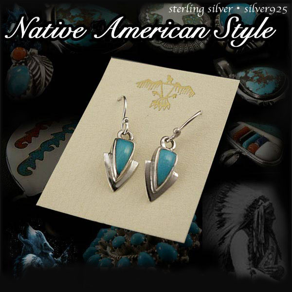 クリックポストのみ送料無料 ピアス シルバー925 ターコイズ シルバーアクセサリー イヤリング インディアンジュエリー Native  American Style Sterling Silver Pierced Stud Earrings Turquoise WILD HEARTS  Leather  Silver (ID se2472)