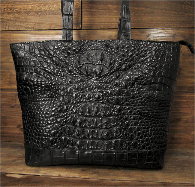 クロコダイルトートバッグ クラウン メンズ ブラック ショルダーバッグ ワニ革 Mens Crocodile Skin Leather Tote Bag Black TYPE-H WILD