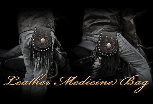 cowhide,leather,medicine,bag,belt,pouch,harley,style,motorcycle,biker