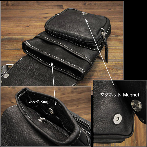 ハラコ／牛革毛 ベルトポーチ ウエストポーチ／シザーバッグ ショルダーバッグ レザー 本革 Genuine Leather Waist Pouch  Purse Belt Pouch Travel Bag WILD HEARTS Leather&Silver(ID wp0855r58)