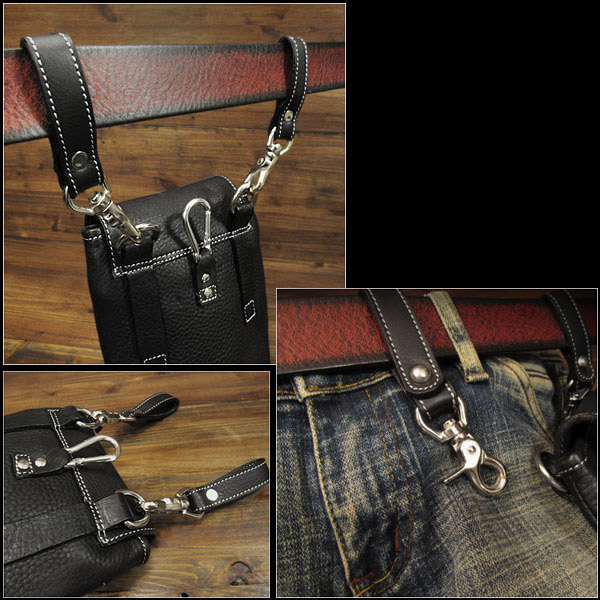 ハラコ／牛革毛 ベルトポーチ ウエストポーチ／シザーバッグ ショルダーバッグ レザー 本革 Genuine Leather Waist Pouch  Purse Belt Pouch Travel Bag WILD HEARTS LeatherSilver(ID wp0855r58)