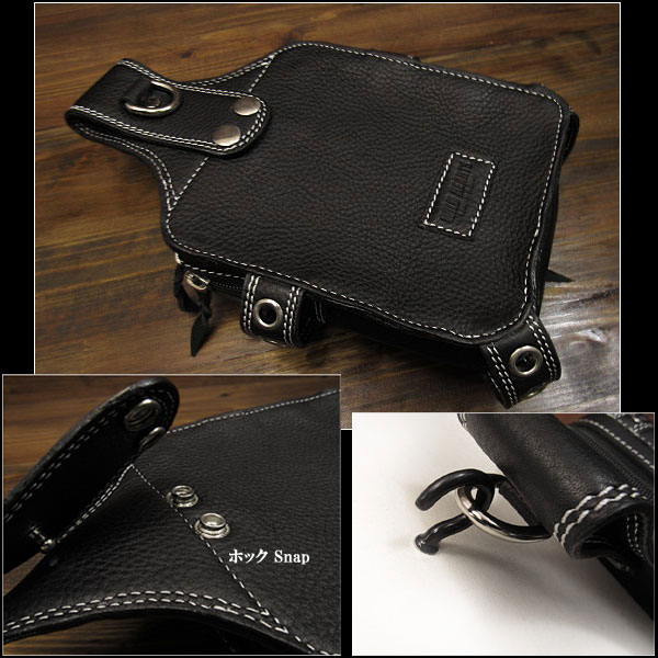 biker style leather hip pouch