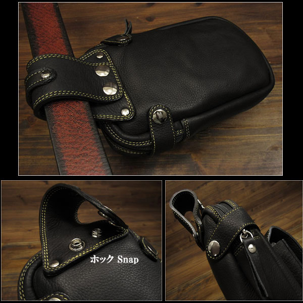 送料無料！ウエストポーチ　ヒップバッグ　ウエストバッグ　レザー/革　ブラック/黒 Genuine Leather Biker Waist Pouch/  Hip Bag/Pouch Belt/Black WILD HEARTS Leather&Silver (ID wp3164r91)