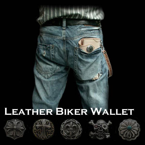 handmade,biker,wallet,leather,tan,natural