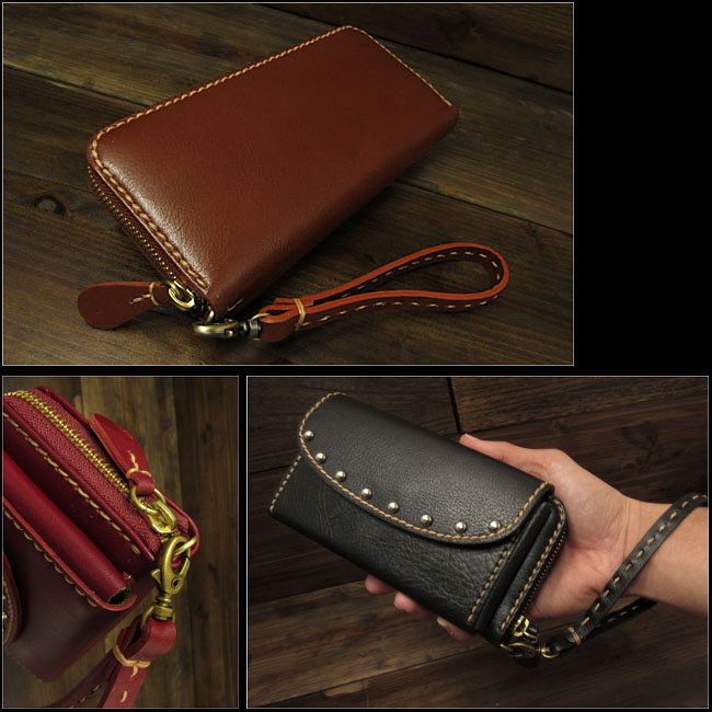 財布,スマホケース一,一体型,長財布,ラウンドファスナー,ハンドメイド,レザークラフト
