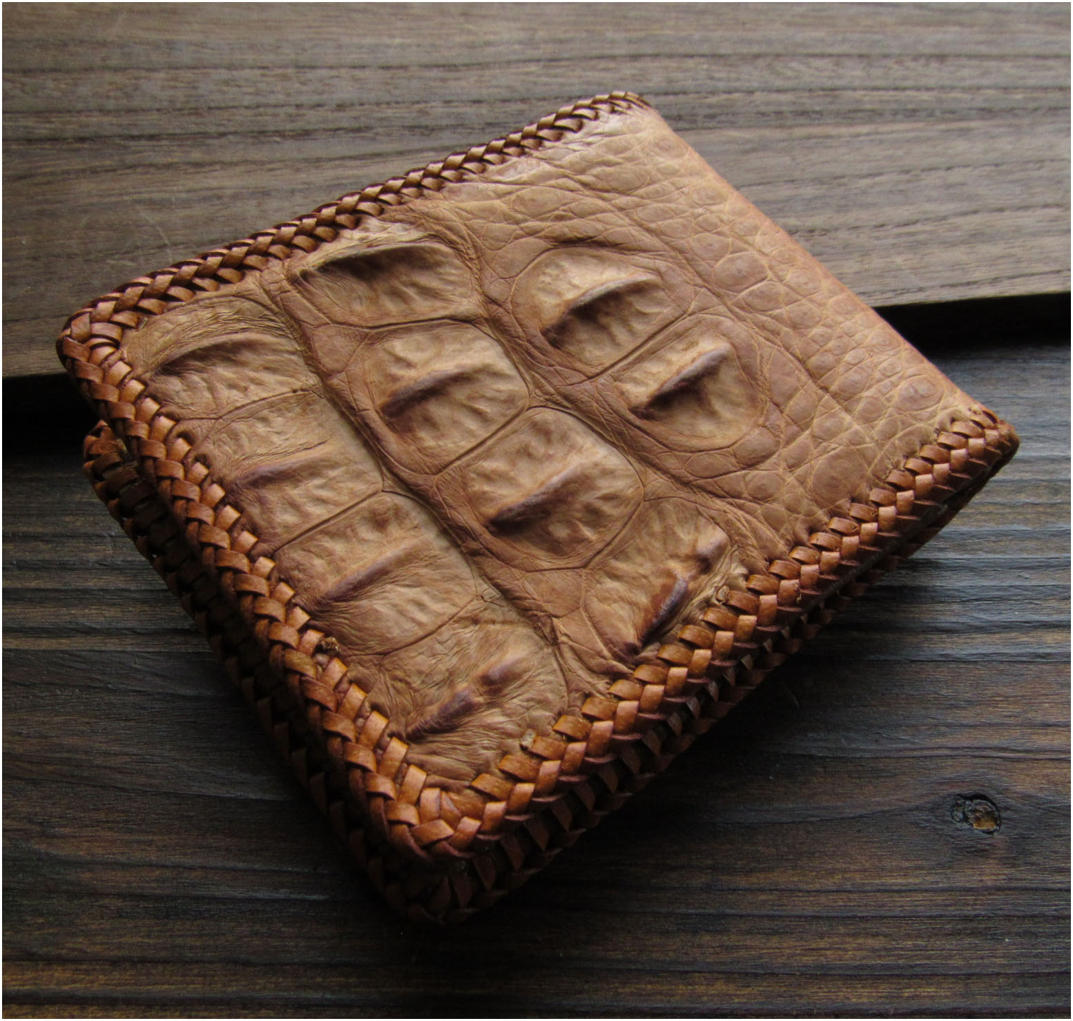 クロコダイル 二つ折り財布 ライトブラウン ワニ革 本革 ショートウォレット Genuine Crocodile Skin Leather