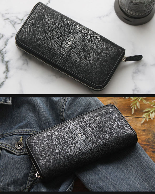 スティングレイ／エイ革 ガルーシャ 長財布 ラウンドファスナー 革財布